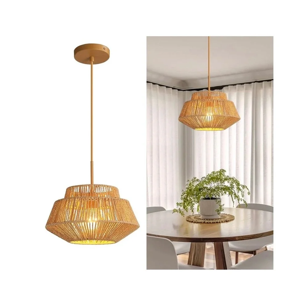 NEW Boho Rattan Pendant Light‎ Fixture Woven Natural Rope Chandelier Home Decor